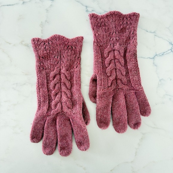 Lauren Ralph Lauren Angora Lambswool Cable Knit Finger Gloves Womens OS Pink - Picture 3 of 7